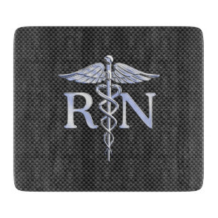 Registered Nurse RN Caduceus Snakes Black Carbon Cutting Board