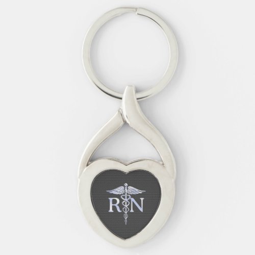 Registered Nurse RN Caduceus Snakes Black Carbon Keychain