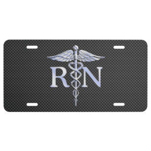 Registered Nurse RN Caduceus Snakes Black Carbon License Plate