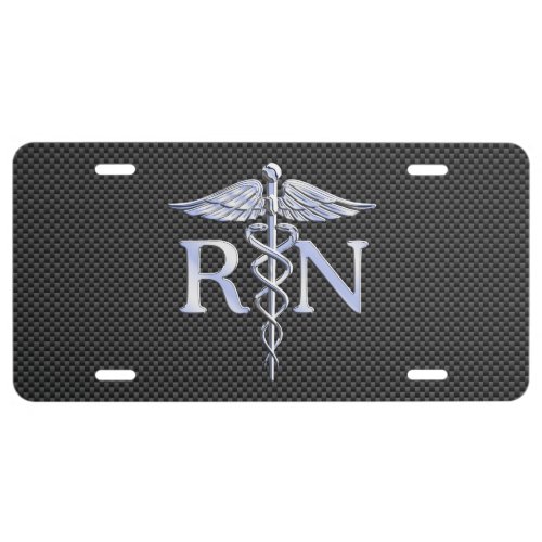 Registered Nurse RN Caduceus Snakes Black Carbon License Plate