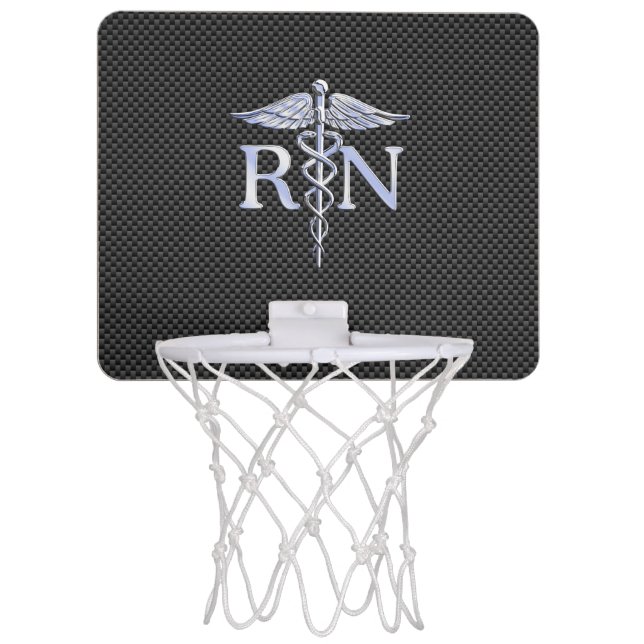 Registered Nurse RN Caduceus Snakes Black Carbon Mini Basketball Hoop (Front)