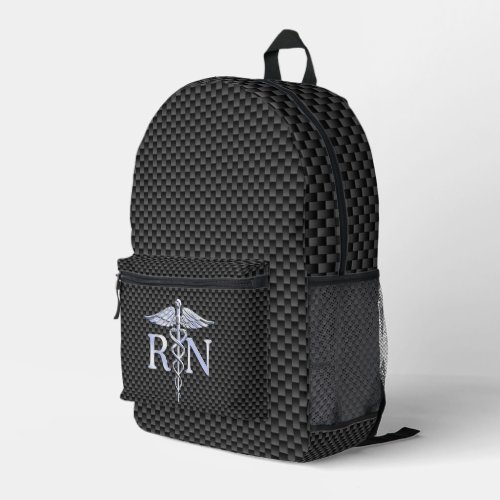 Registered Nurse RN Caduceus Snakes Black Carbon Printed Backpack