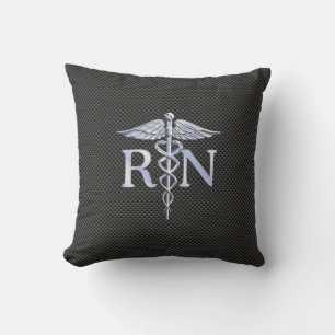 Registered Nurse RN Caduceus Snakes Black Carbon Throw Pillow