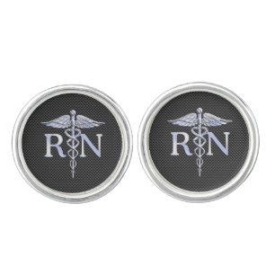 Registered Nurse RN Caduceus Snakes Carbon Cufflinks