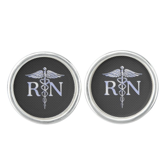 Registered Nurse RN Caduceus Snakes Carbon Cufflinks (Front)