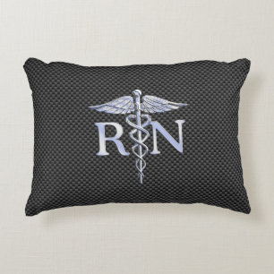 Registered Nurse RN Caduceus Snakes Carbon Decorative Pillow