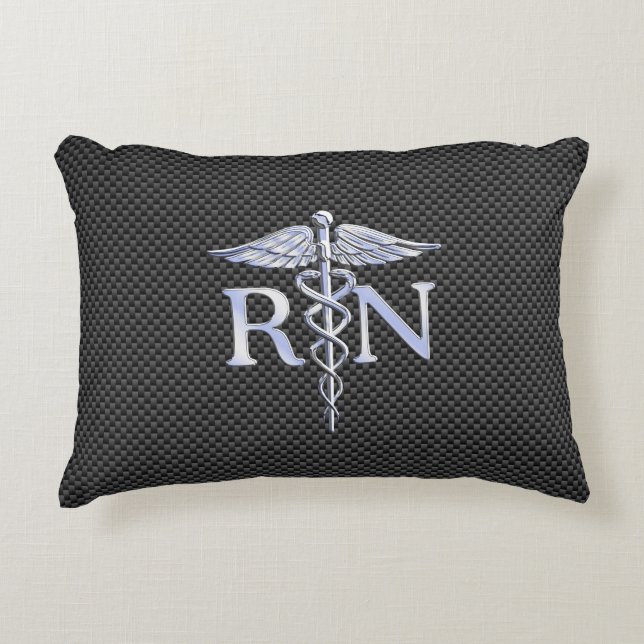 Registered Nurse RN Caduceus Snakes Carbon Decorative Pillow (Front)