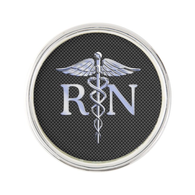 Registered Nurse RN Caduceus Snakes Carbon Pin (Front)