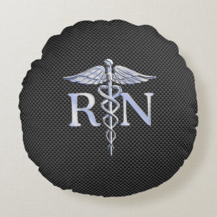 Registered Nurse RN Caduceus Snakes Carbon Round Pillow
