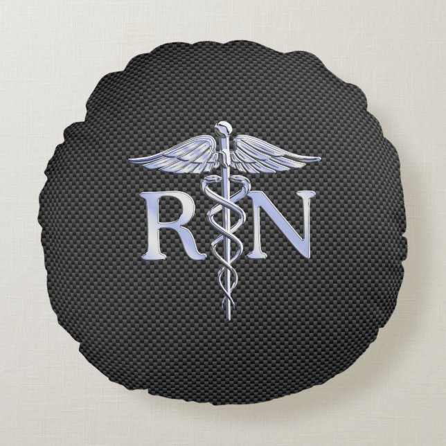 Registered Nurse RN Caduceus Snakes Carbon Round Pillow (Front)