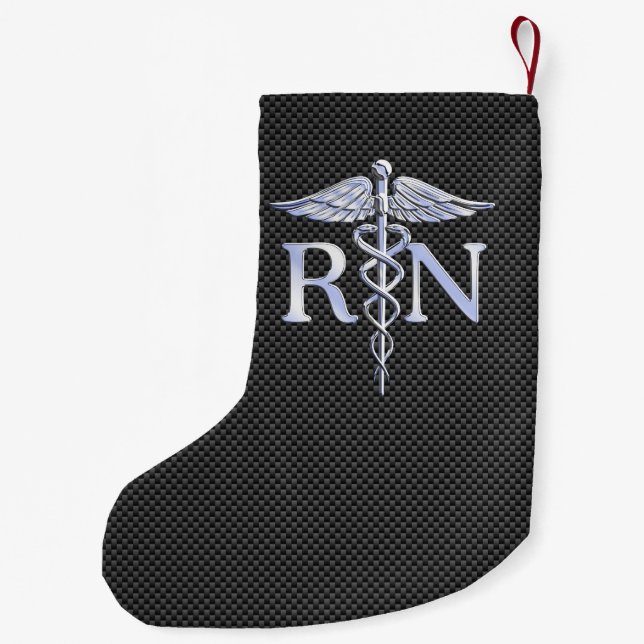 Registered Nurse RN Caduceus Snakes Carbon Small Christmas Stocking (Back)