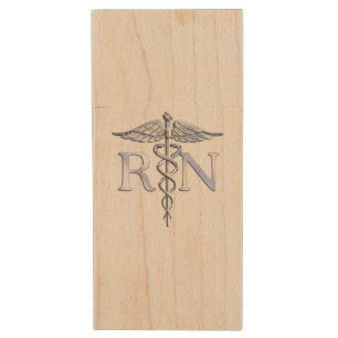 Registered Nurse RN Caduceus Snakes Decor Wood USB Flash Drive