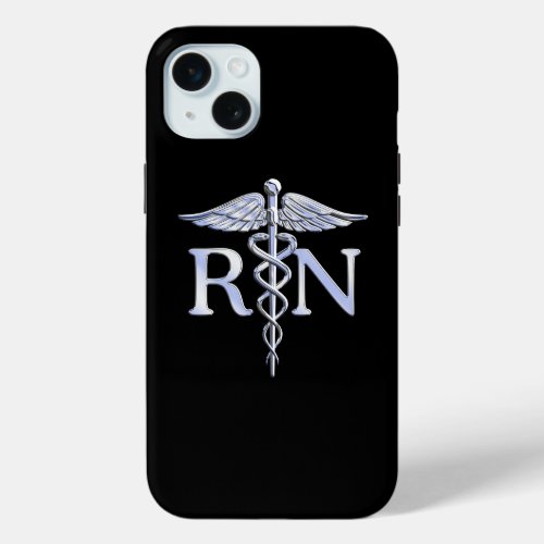 Registered Nurse RN Caduceus Snakes on Black Decor iPhone 15 Plus Case