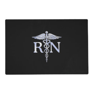 Registered Nurse RN Caduceus Snakes on Black Decor Placemat