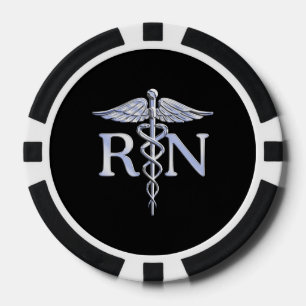 Registered Nurse RN Caduceus Snakes on Black Decor Poker Chips