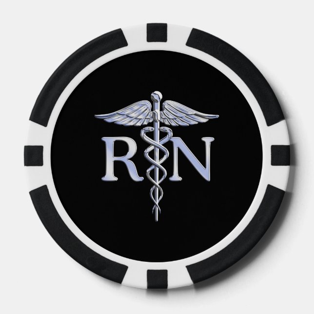Registered Nurse RN Caduceus Snakes on Black Decor Poker Chips (Front)