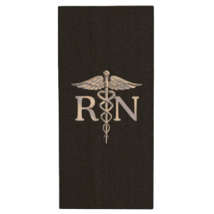 Registered Nurse RN Caduceus Snakes on Black Decor Wood USB Flash Drive