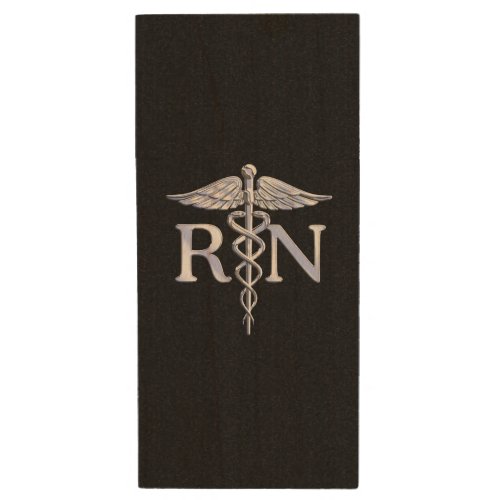 Registered Nurse RN Caduceus Snakes on Black Decor Wood USB Flash Drive