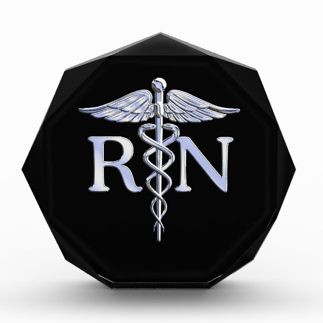 Registered Nurse RN Caduceus Snakes Solid Black Award (Front)