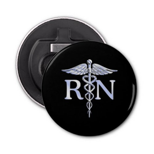 Registered Nurse RN Caduceus Snakes Solid Black Bottle Opener