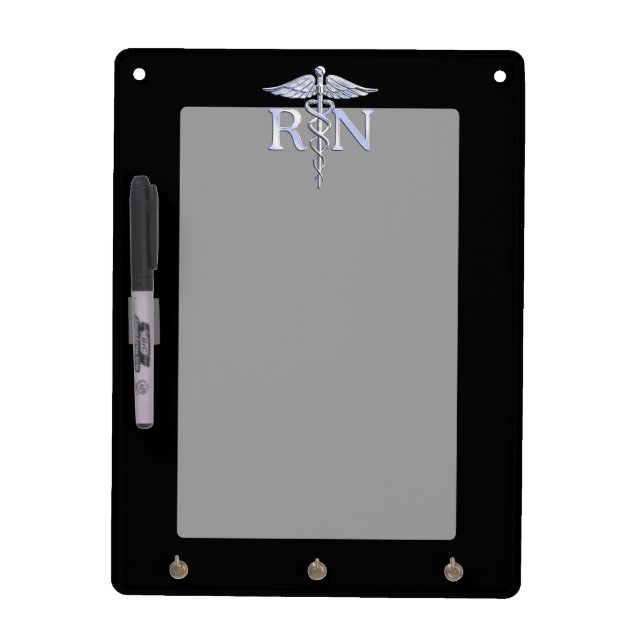 Registered Nurse RN Caduceus Snakes Solid Black Dry Erase Board (Front)