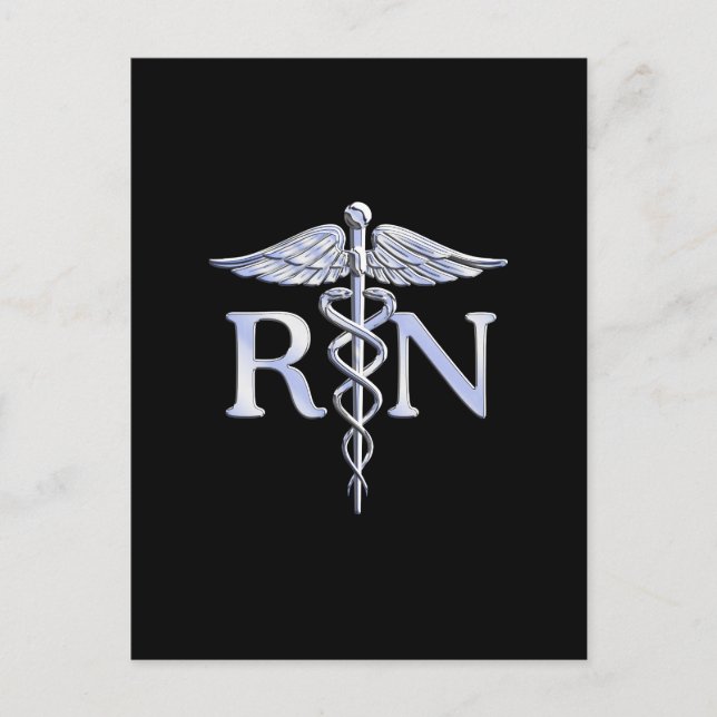Registered Nurse RN Caduceus Snakes Solid Black Postcard (Front)