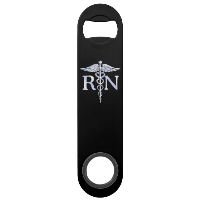 Registered Nurse RN Caduceus Snakes Solid Black Speed Bottle Opener (Front)
