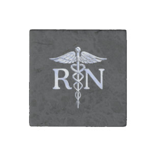 Registered Nurse RN Caduceus Snakes Solid Black Stone Magnet