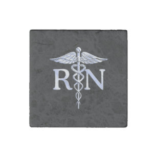 Registered Nurse RN Caduceus Snakes Solid Black Stone Magnet