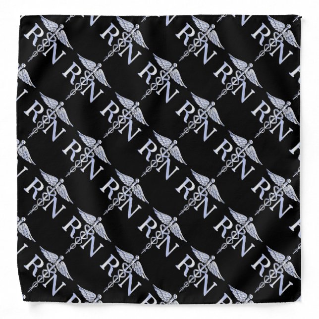Registered Nurse RN Caduceus Snakes Style on Black Bandana (Front)