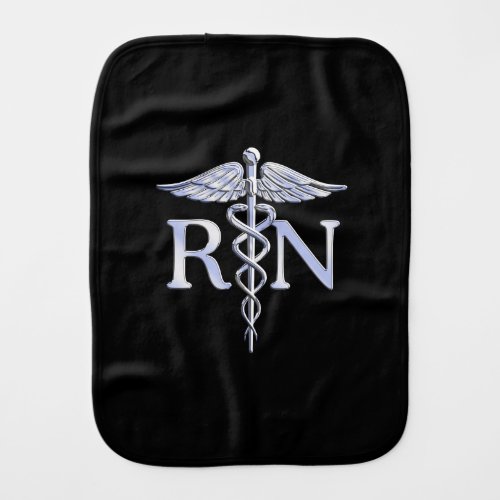 Registered Nurse RN Caduceus Snakes Style on Black Burp Cloth