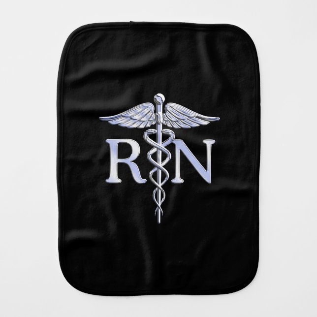 Registered Nurse RN Caduceus Snakes Style on Black Burp Cloth (Front)