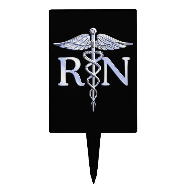 Registered Nurse RN Caduceus Snakes Style on Black Cake Topper (Front)