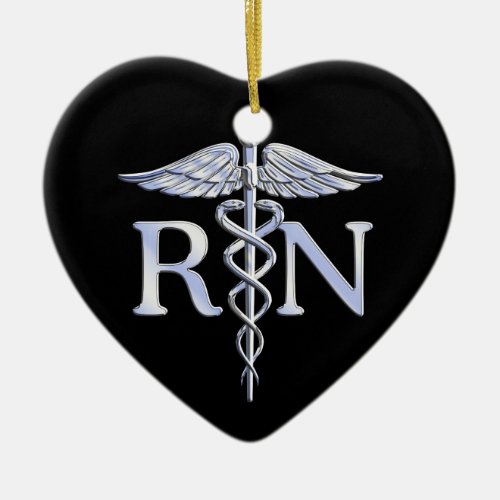 Registered Nurse RN Caduceus Snakes Style on Black Ceramic Ornament