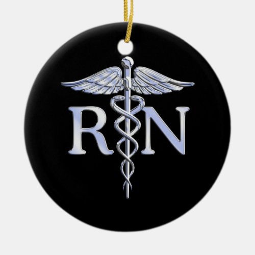 Registered Nurse RN Caduceus Snakes Style on Black Ceramic Ornament