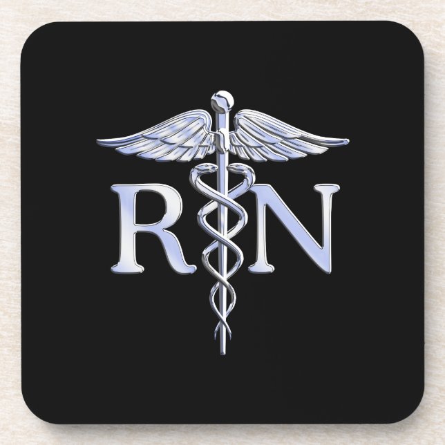 Registered Nurse RN Caduceus Snakes Style on Black Coaster (Front)