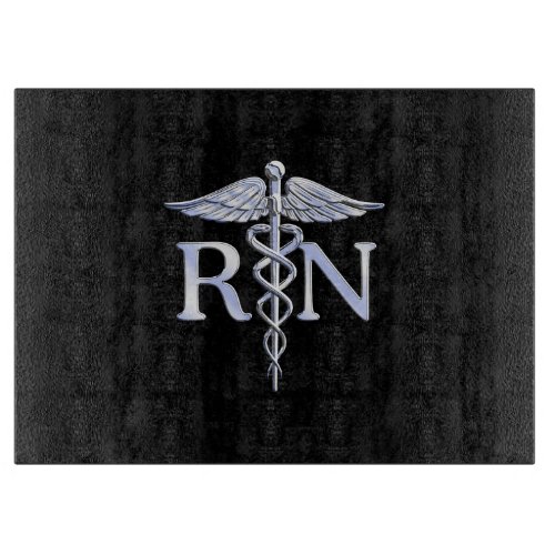 Registered Nurse RN Caduceus Snakes Style on Black Cutting Board