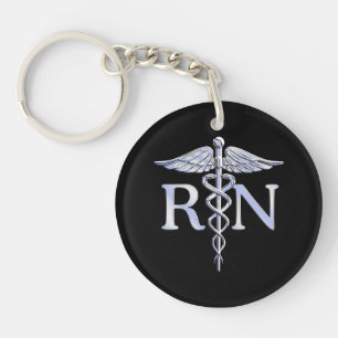Registered Nurse RN Caduceus Snakes Style on Black Keychain