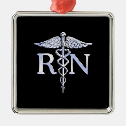 Registered Nurse RN Caduceus Snakes Style on Black Metal Ornament