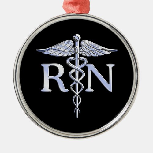 Registered Nurse RN Caduceus Snakes Style on Black Metal Ornament