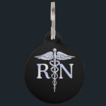 Registered Nurse RN Caduceus Snakes Style on Black Pet Name Tag<br><div class="desc">The Symbolic Chrome Like Caduceus Medical Symbol RN design presented here on a solid black decor. The caduceus snakes is designed to look like it is made of chrome. Good for a graduation occasion, a statement for your profession, or for a gift with that medical look your are looking for....</div>