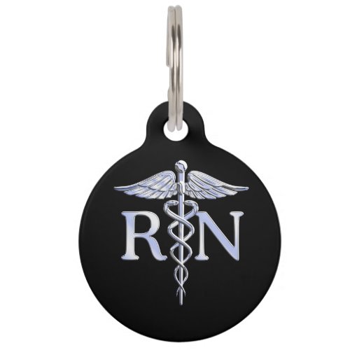 Registered Nurse RN Caduceus Snakes Style on Black Pet Name Tag