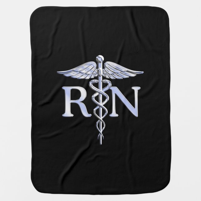 Registered Nurse RN Caduceus Snakes Style on Black Swaddle Blanket (Front)
