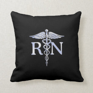 Registered Nurse RN Caduceus Snakes Style on Black Throw Pillow