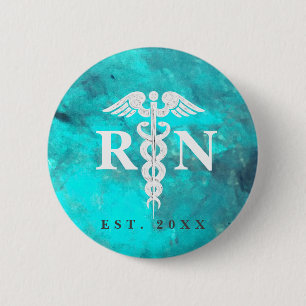 Registered Nurse RN Custom Year Turquoise Marble Button