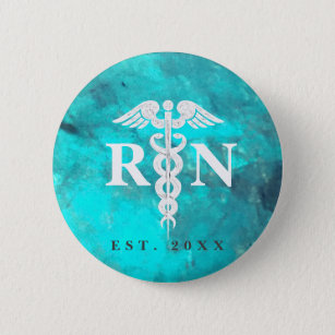 Registered Nurse RN Custom Year Turquoise Marble Button
