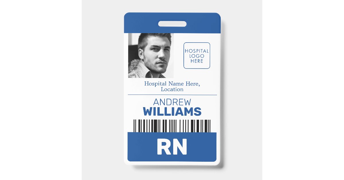 Registered Nurse RN ID Blue and White Logo Photo Badge | Zazzle