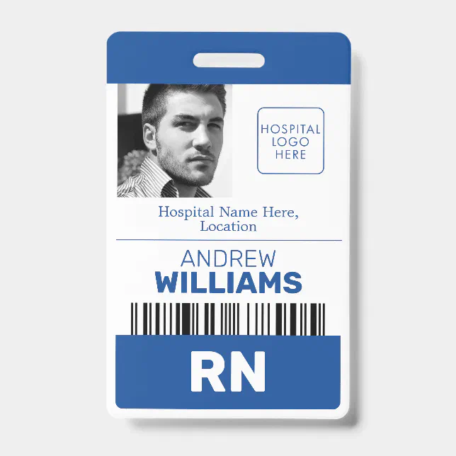 Registered Nurse RN ID Blue and White Logo Photo Badge | Zazzle