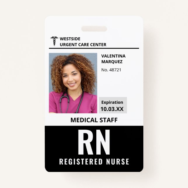 Registered Nurse RN ID Photo Logo Badge (Front)