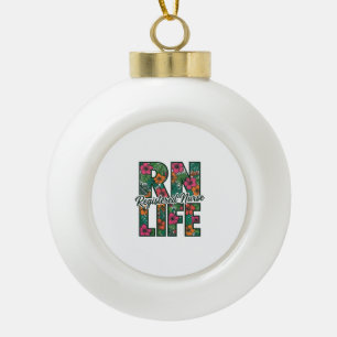 Registered Nurse RN Life Floral Vector Design_1 Ceramic Ball Christmas Ornament